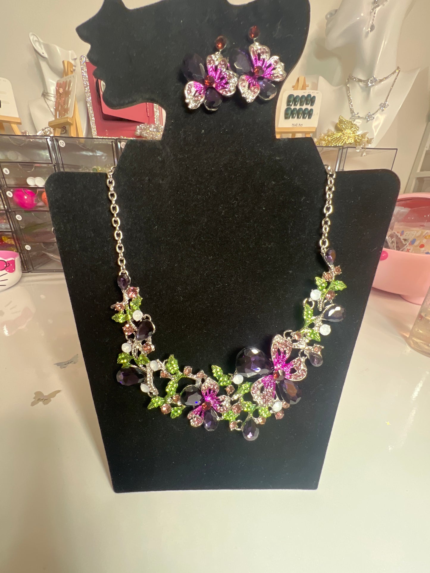 Purple Butterfly Statement Necklace & Earring Set ✨