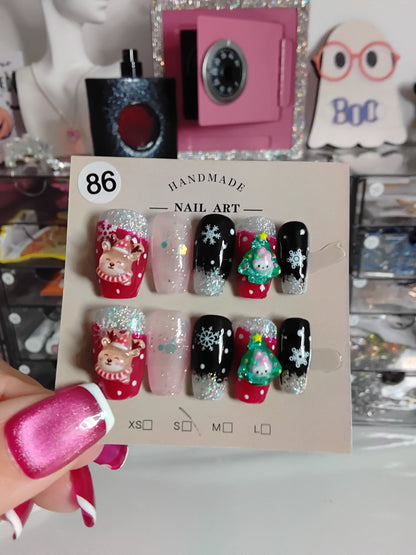 CHRISTMAS HANDMNDE NAILS-LUXURY STYLE-WITH RANDOM CUTIES